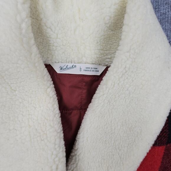 Vintage Woolrich Vest Womens Large Buffalo Plaid Sherpa Collar Wool Western - Picture 2 of 8